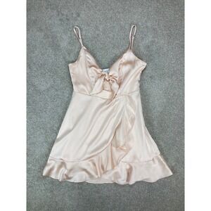 American Threads Wrap Tie Front Y2K Babydoll Coquette Dress Womens M Champagne